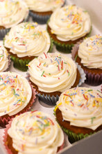 Load image into Gallery viewer, 12 Birthday cupcakes: Vanilla with Raspberry Jam (Vegan)