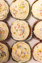 Load image into Gallery viewer, 12 Birthday cupcakes: Vanilla with Raspberry Jam (Vegan)