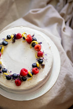 Load image into Gallery viewer, 8'' Fully Iced Lemon Poppyseed Cake with Homemade Lemon Curd (Vegan)