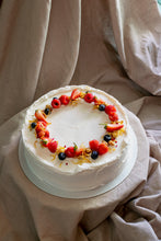 Load image into Gallery viewer, 8&#39;&#39; Fully Iced Vanilla and Raspberry Cake with Peanut Butter Caramel (Vegan)
