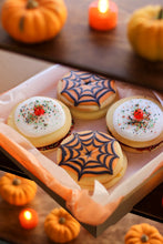 Load image into Gallery viewer, Halloween Empire Box: 2 Spider Web Empires with Apricot Jam, 2 Halloween Sprinkle Empires with Raspberry Jam
