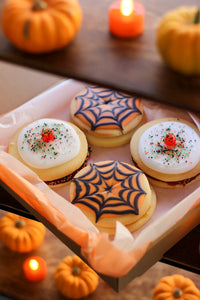 Halloween Empire Box: 2 Spider Web Empires with Apricot Jam, 2 Halloween Sprinkle Empires with Raspberry Jam