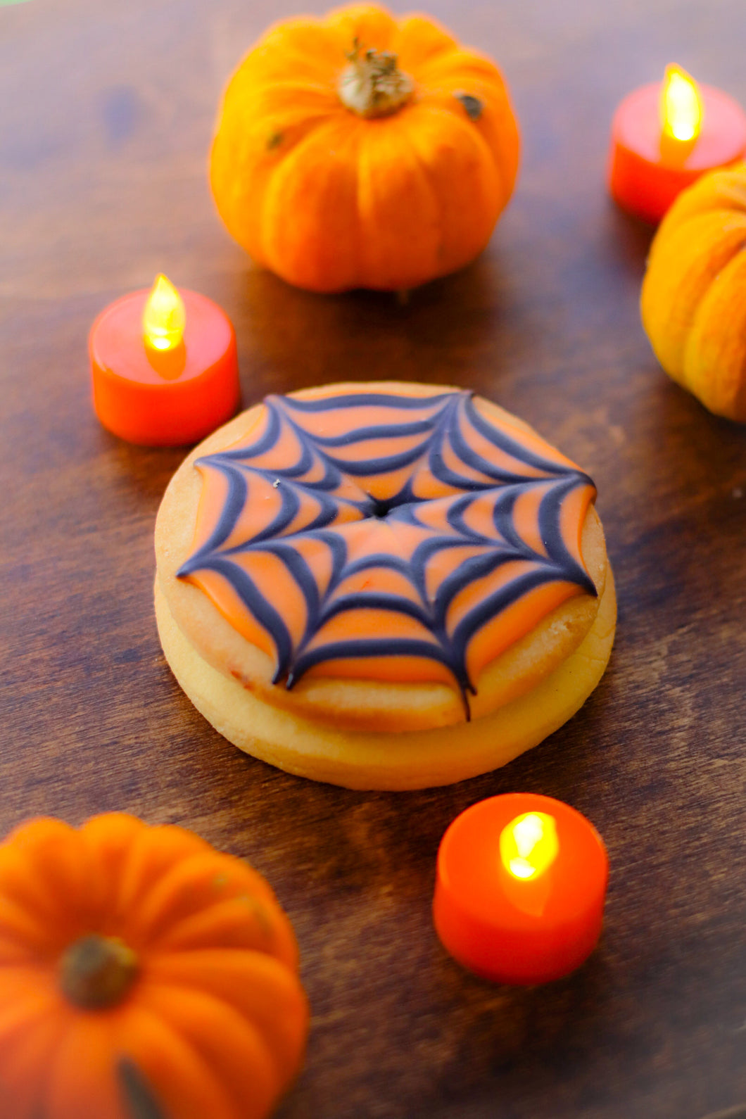 Halloween Spider Web Empire Biscuit with Apricot Jam (Vegan)