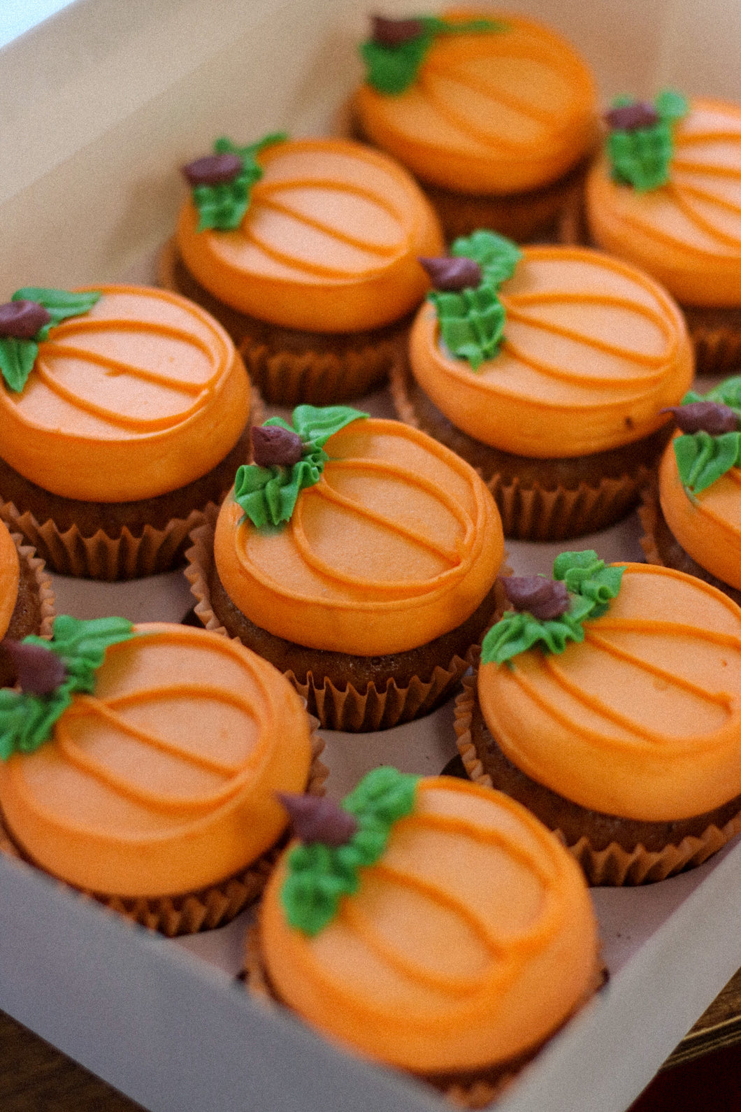 12 Halloween Spiced Pumpkin Cupcakes with Spiced Pastry Cream and Cinnamon Buttercream